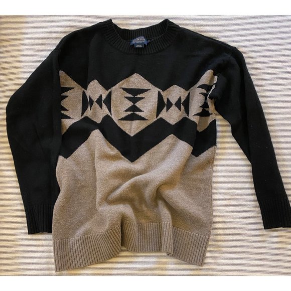 Pendleton Sweaters - Pendleton Sonora Merino Pullover Sweater, Size S, Black and Tan